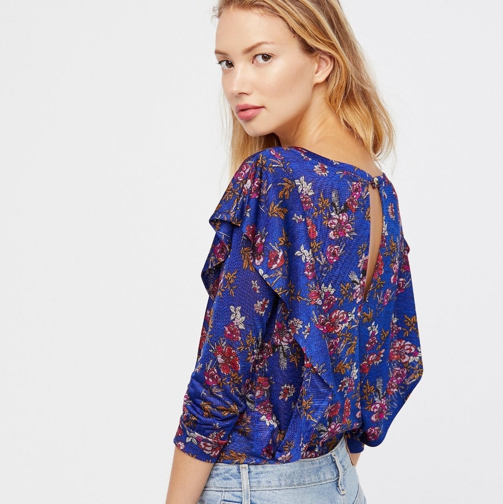 NWOT Free People Royal Blue Dock Street Floral Top